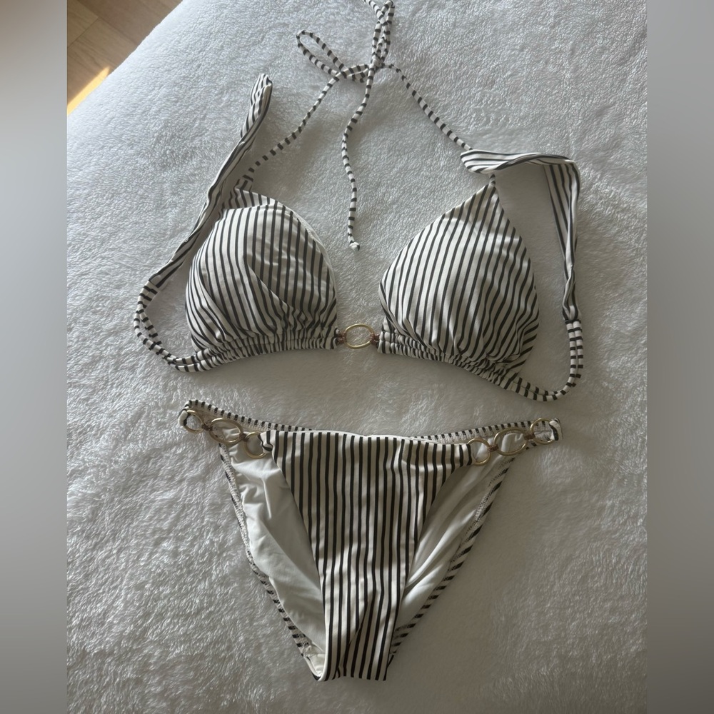 Vix Paula Hermanny Amalfi Stripe Bikini set Halter top D full bottom size S